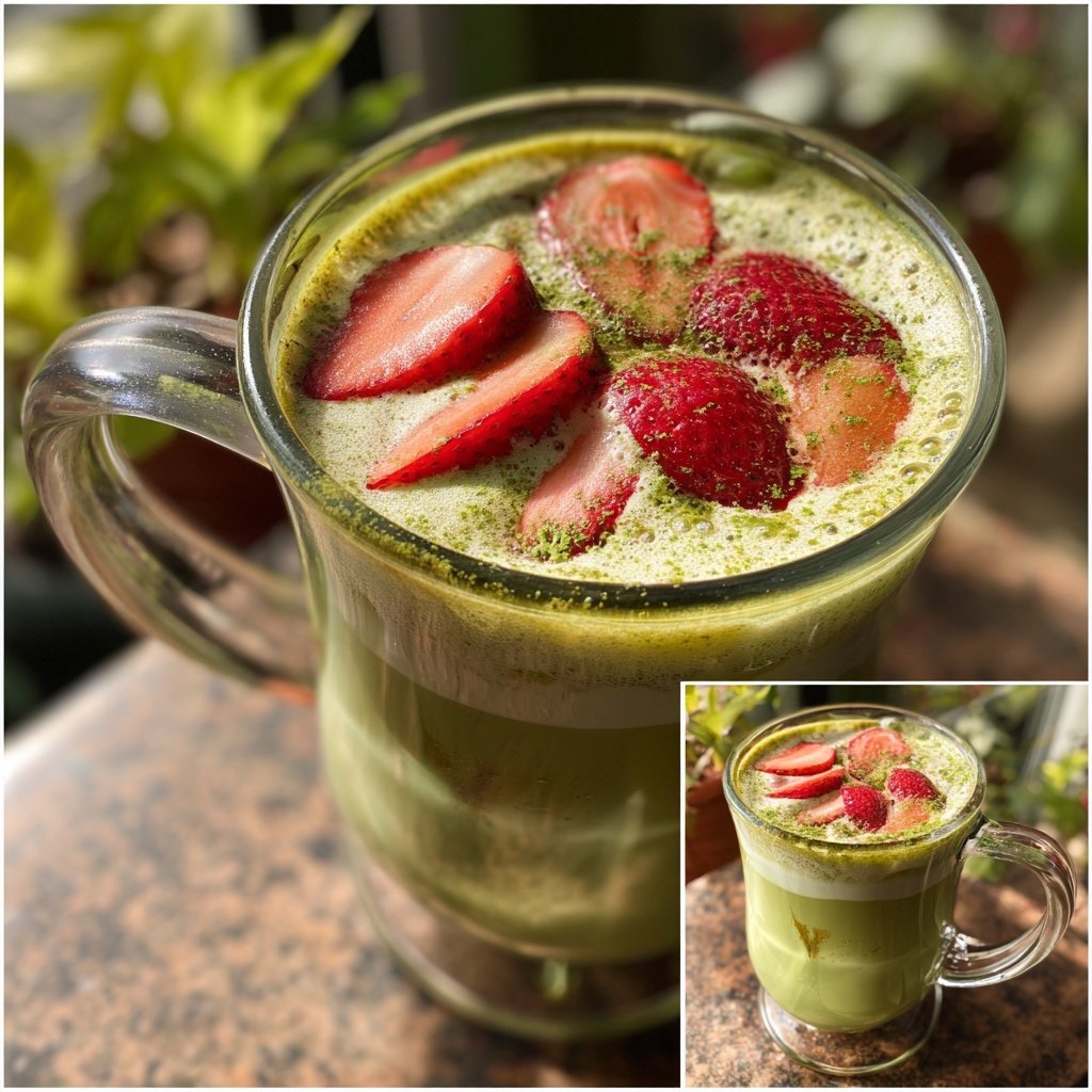 Iced Strawberry Matcha Latte At Home