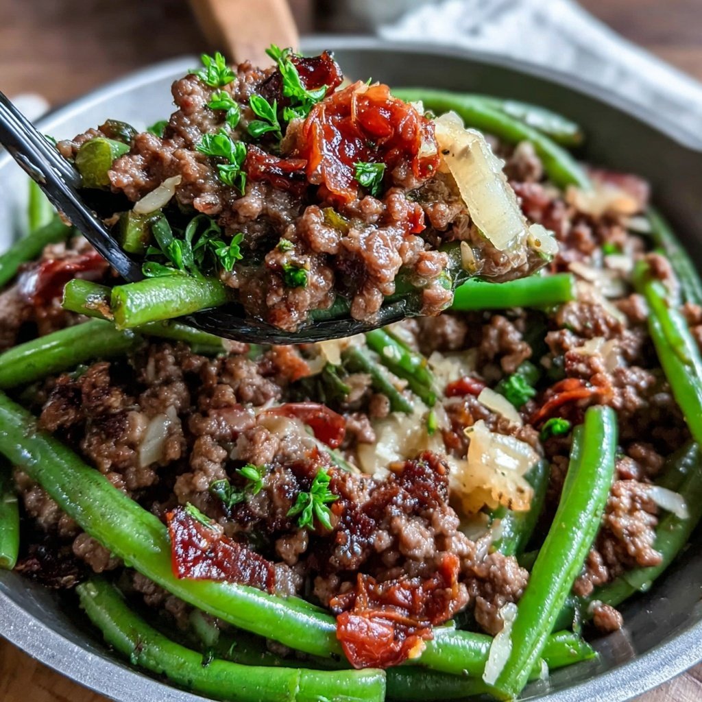 Hamburger Meat And Green Bean Skillet
